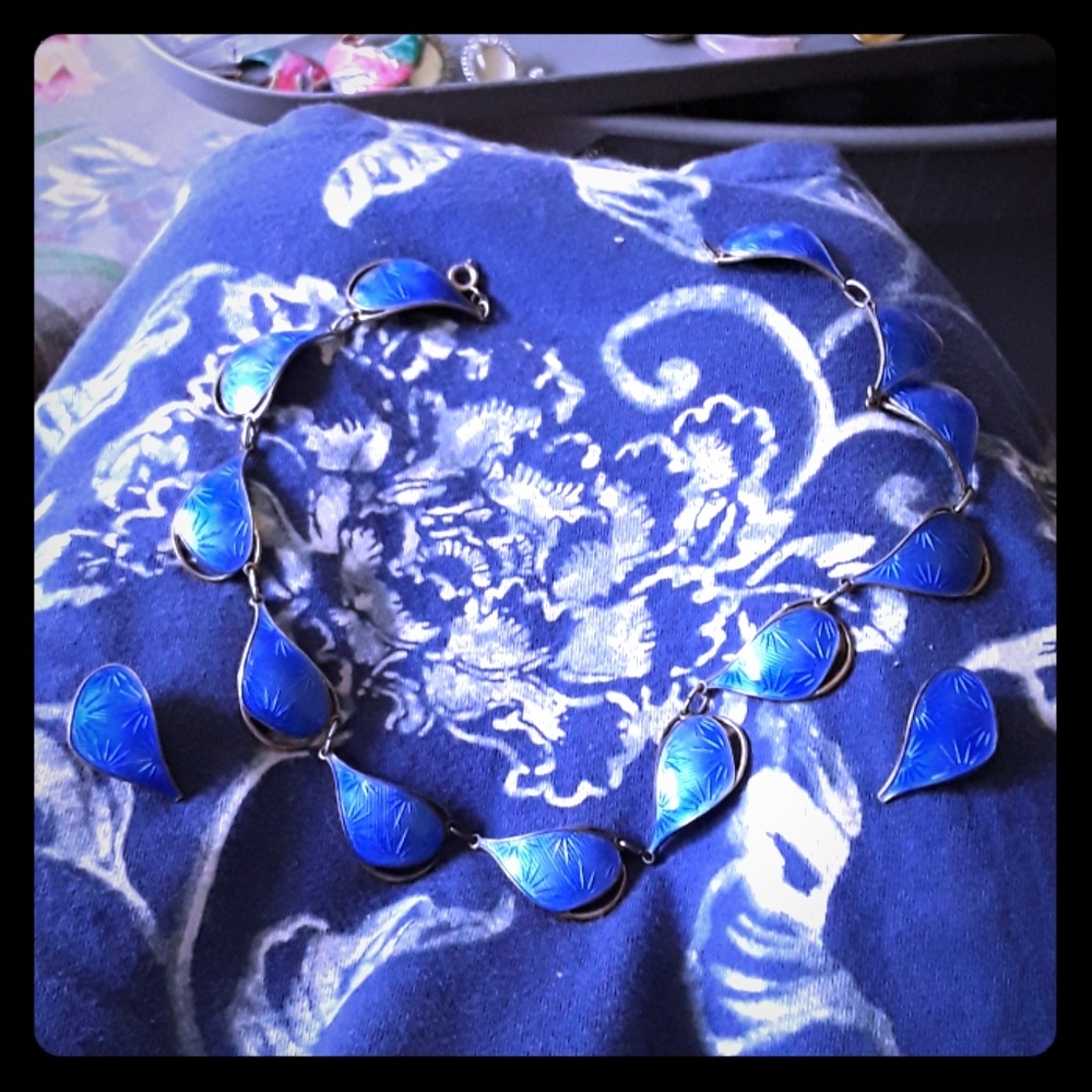 Norwegian blue enamel on sterling Set.